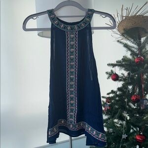 Sweet Wanderer Navy Blue Embroidered Tunic